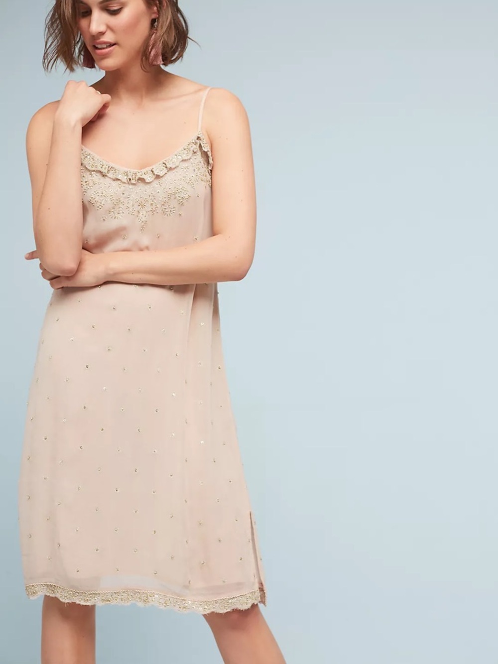 Love Sam Anthropologie Delicate Dress - Suri Beaded Slip Dress
